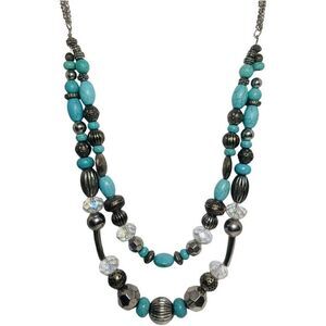 Womens Faux Blue Turquoise Faceted Glass Beaded 2 Tier Bohemian Vintage necklace